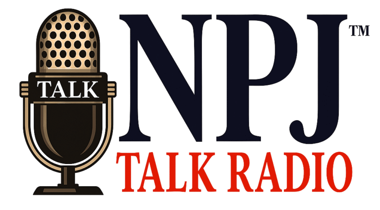 NPJ Talk Radio logo featuring a classic microphone and bold